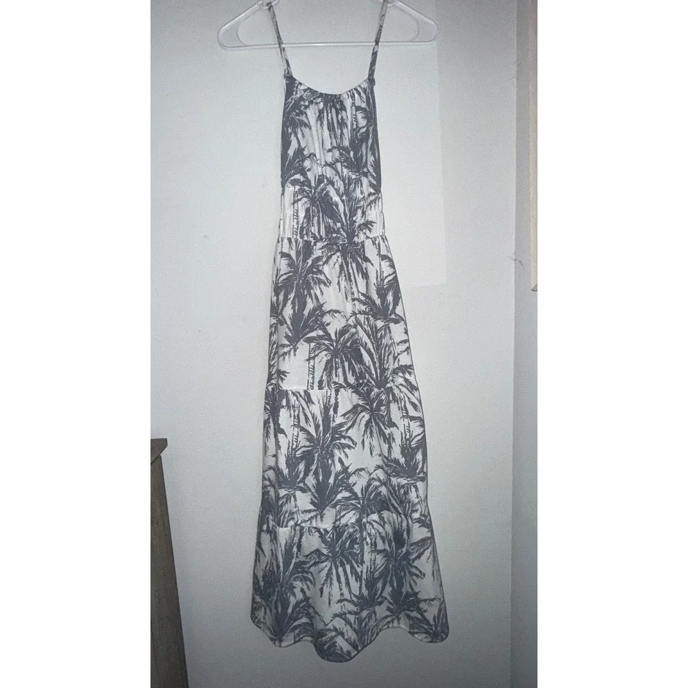 The Childrens Place Girls Maxi Dress XL 14 Grey White Palm Tree Tropical Tiered